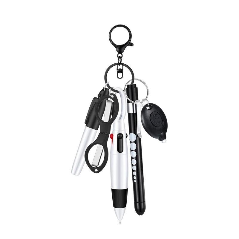Набор многофункциональных выдвижных шариковых ручек 6 в 1 Фонарик Складные ножницы Шариковая ручка Брелок Ручки для медсестер Перманентный маркер