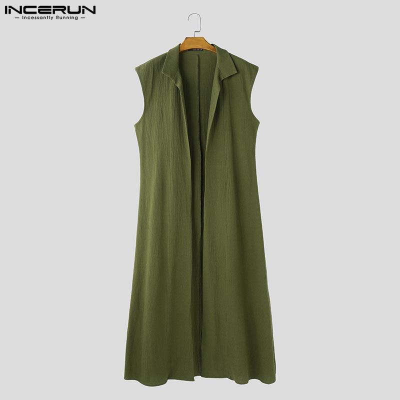 INCERUN Летние мужские летние свободные длинные пальто без рукавов с открытым передом