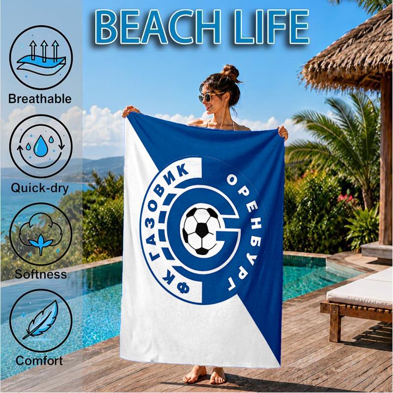 Soccer Club Emblem Design Printed Microfiber Beach Towel, Soft And Absorbent, Quick-Dry, Ideal for Summer Travel, Beach Essential, Swimming Pool