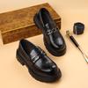 Новый стиль Толстая подошва Чисто черная Удобная обувь На шнуровке Черные туфли Школьная обувь/Рабочая обувь Для мужчин JZ-506-66