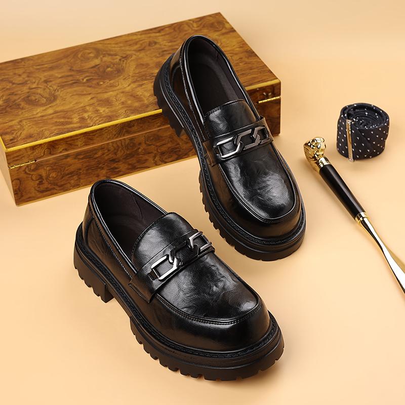 Новый стиль Толстая подошва Чисто черная Удобная обувь На шнуровке Черные туфли Школьная обувь/Рабочая обувь Для мужчин JZ-506-66