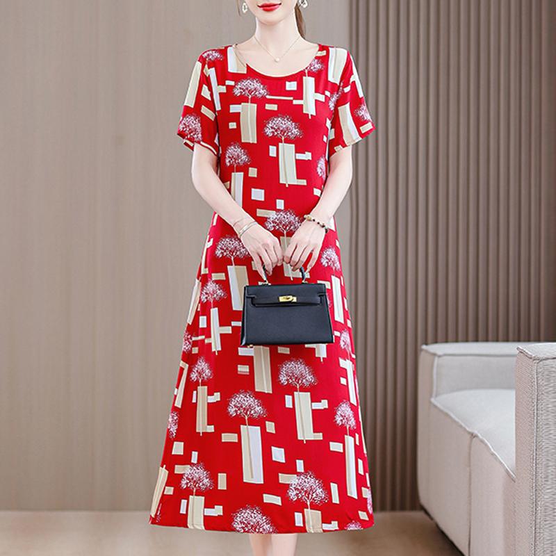 Летнее винтажное платье для женщин, повседневные платья больших размеров с короткими рукавами и поясом, элегантная женская одежда среднего возраста