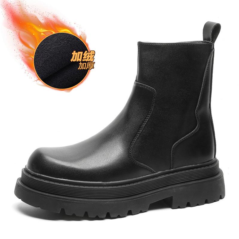 Повседневные модные мужские кожаные ботинки на толстой подошве, уличные рабочие ботинки, осенне-зимние теплые высокие ботинки 59690-J
