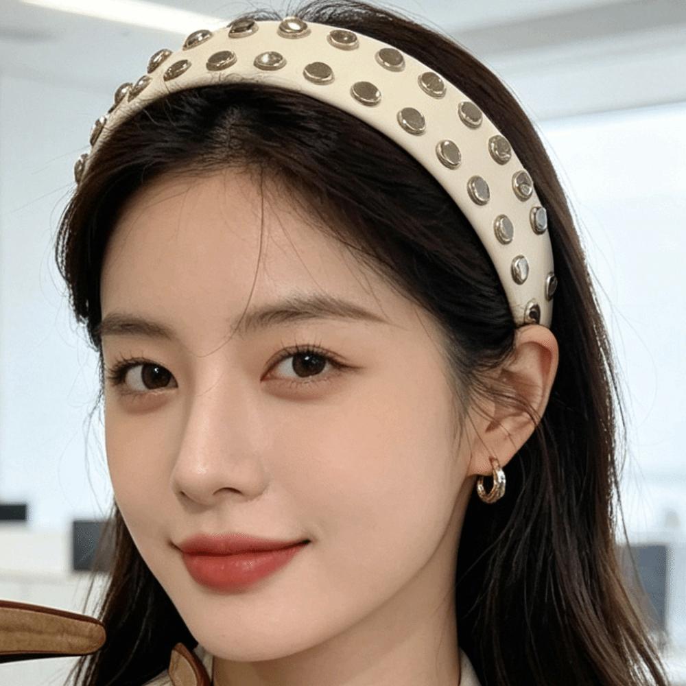 Cool Multi-Color Rivet Headband Vintage PU Leather Wide Brim Hair Hoop Comfort Fit Chic Face Wash Headwear Gift