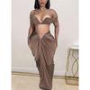 Stacked Ruched Two Piece Set Women Sexy Wrap Chest Tops and Low Waist Maxi Skirt Matching Evening Party Club Outfits