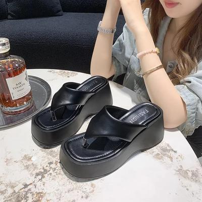 Крутые шлепанцы на толстой подошве, увеличивающие рост, женские летние, на платформе, шлепанцы между пальцами, не скользят, пляжная обувь