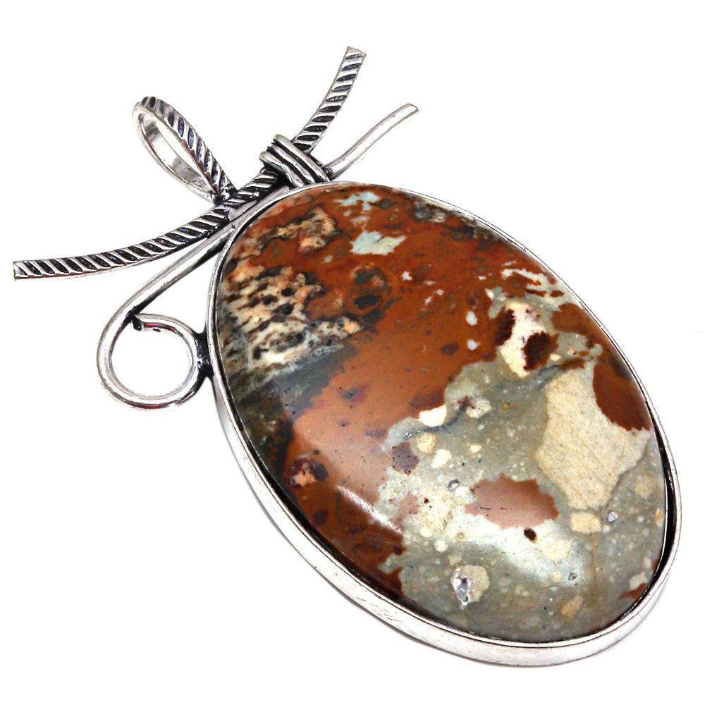 Pendant Malinga Jasper Gemstone Mother'Day Gift Silver Jewelry 2.25"