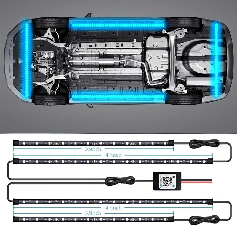 Светодиодные ленты для подсветки днища автомобиля RGB Неоновая подсветка днища Управление через приложение Пульт ДУ Мечтающий цвет Автомобильная декоративная атмосферная лампа для экстерьера