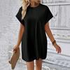 Женское платье с круглым вырезом, короткими рукавами, боковыми карманами, свободное однотонное платье длиной выше колена, рукав «летучая мышь»