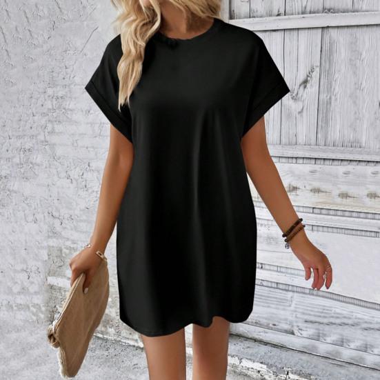 Женское платье с круглым вырезом, короткими рукавами, боковыми карманами, свободное однотонное платье длиной выше колена, рукав «летучая мышь»