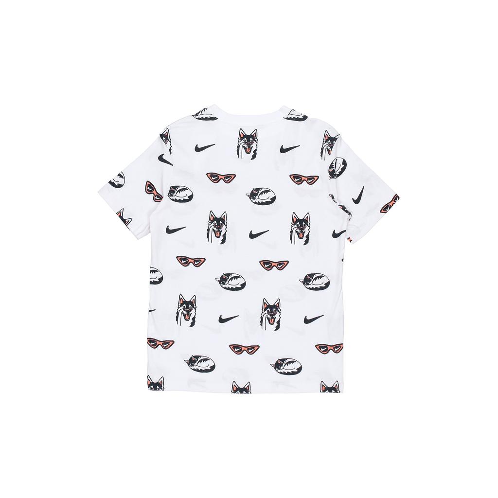 Nike Nsw Bf Dog Aop Повседневная спортивная дышащая футболка со сплошным принтом и короткими рукавами, женские топы, белые DJ1833-100
