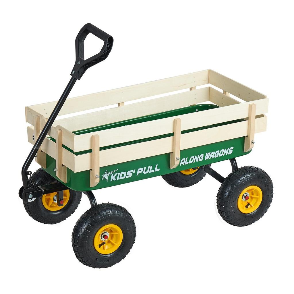Pull-Along Wagon for Kids, 101cm Toddler Wagons with Wooden Panels & Handle, Supports up to 150kg, All-Terrain Utility Wagon Cart Birthday Present for