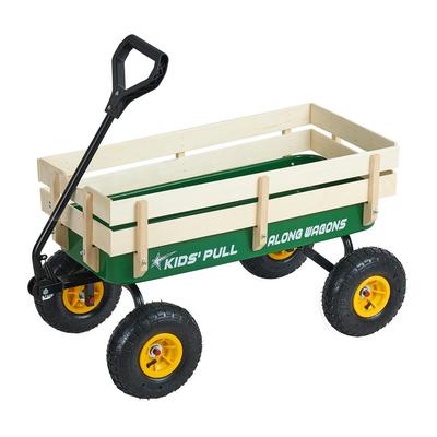 Pull-Along Wagon for Kids, 101cm Toddler Wagons with Wooden Panels & Handle, Supports Up To 150kg, All-Terrain Utility Wagon Cart Birthday Present for