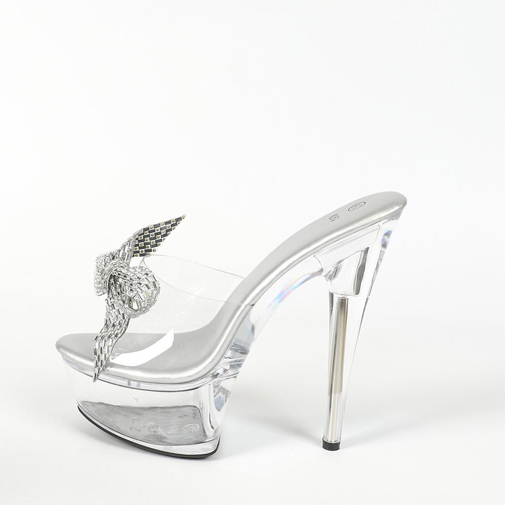 Fashion Sexy Super High Heels 15CM Thin Heels, Waterproof Platform Slippers Transparent Crystal Shoes Wedding Shoes Banquet High Heels