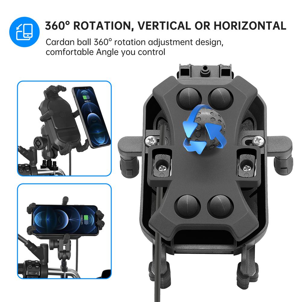12V-24V 15W QC3.0 Wireless Charging Holder for Motorcycle Handlebar
