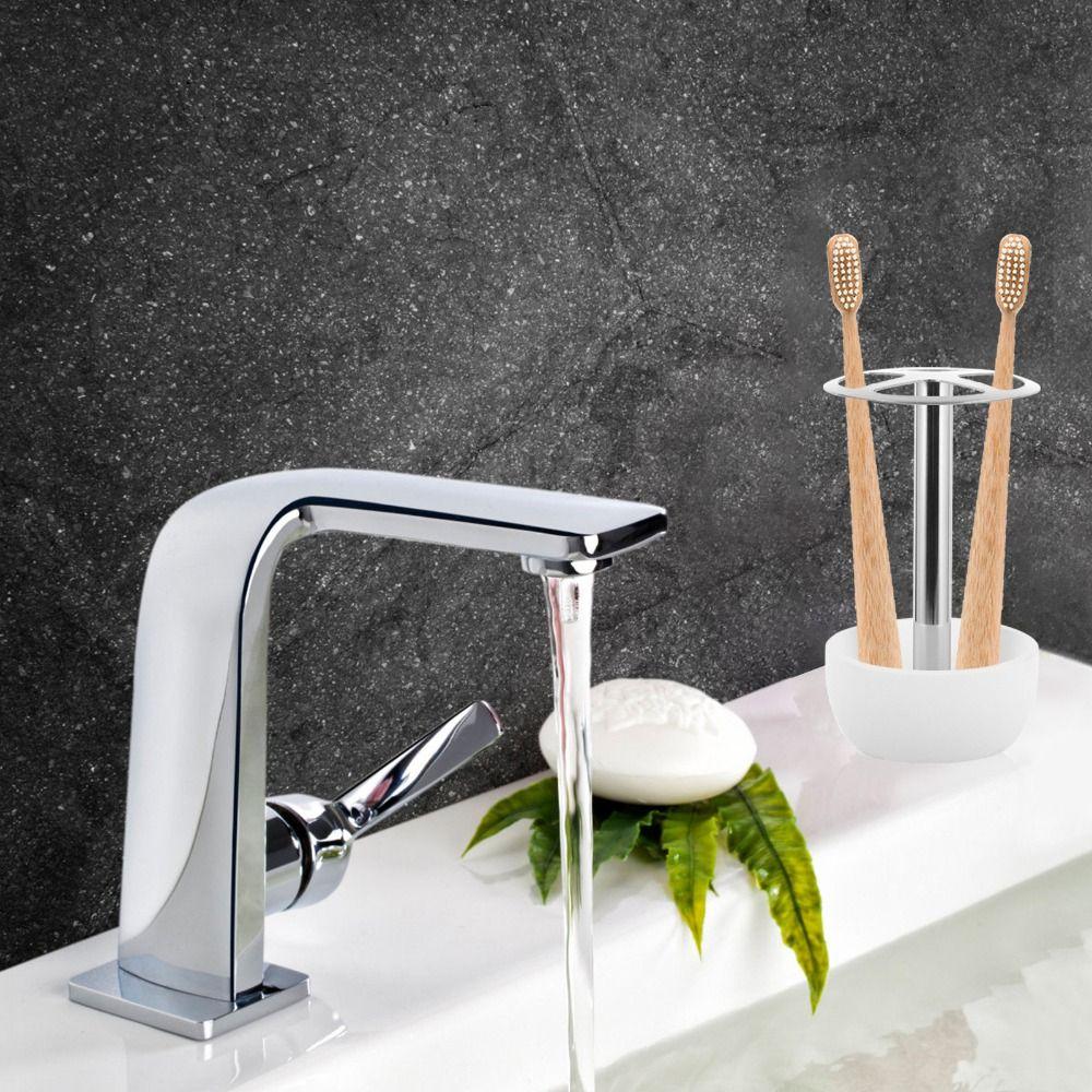 Hollow Out Design Toothbrush Holder Stainless Steel Cosmetic Brush Storage Rack Bathroom