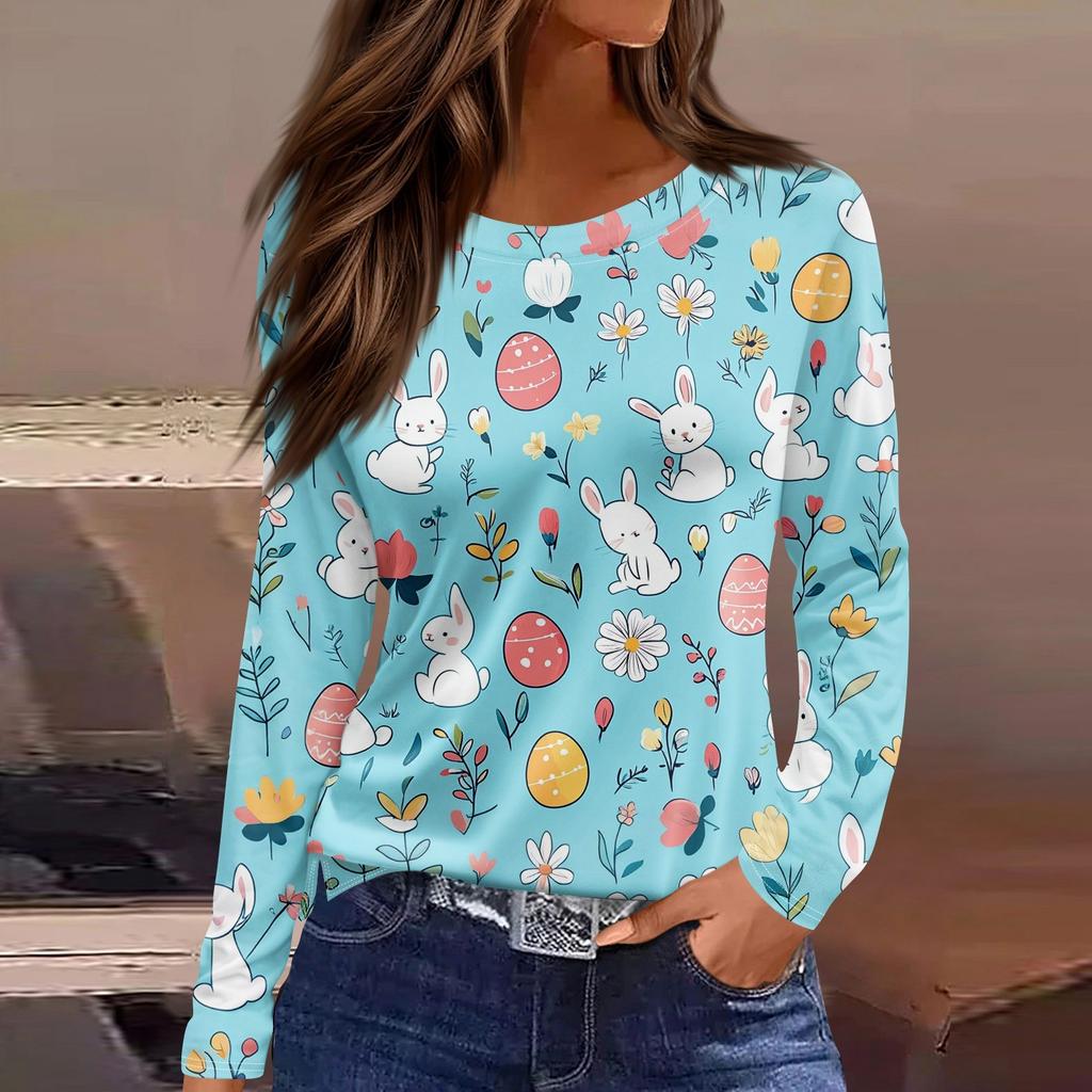 Женская модная повседневная свободная футболка с принтом и круглым вырезом с разрезом и длинным рукавом, женский топ