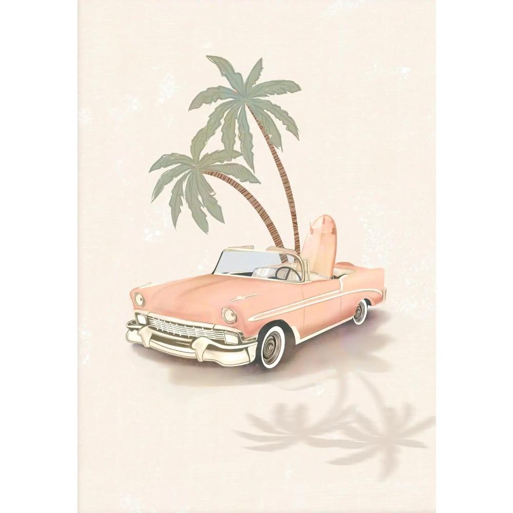 Minimalism Beach Surfing Boho Posters Pink Beach Summer Coastal Prints Canvas Painting Wall Art Pictures Home Living Room Decor