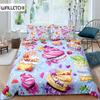 Комплект постельного белья с изображением мороженого и вкусной едой, полиэстеровый пододеяльник, размер King Queen, полный размер для детей, комплект постельного белья с наволочкой