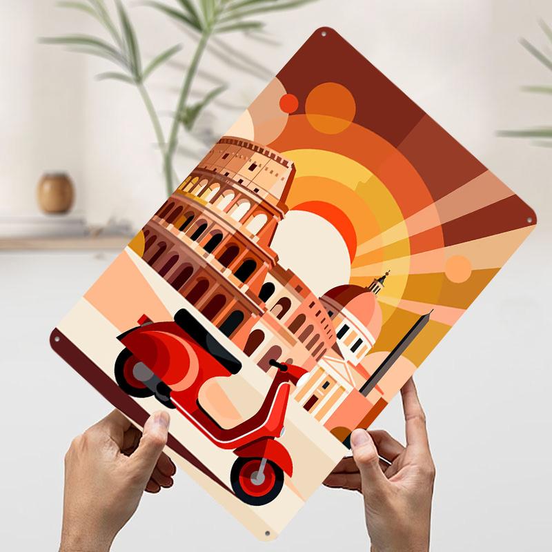 Rome Italy Scooter Travel Printed Poster Customized Wall Art Retro Vintage Metal Tin Signs for Decoration Garage Decorations