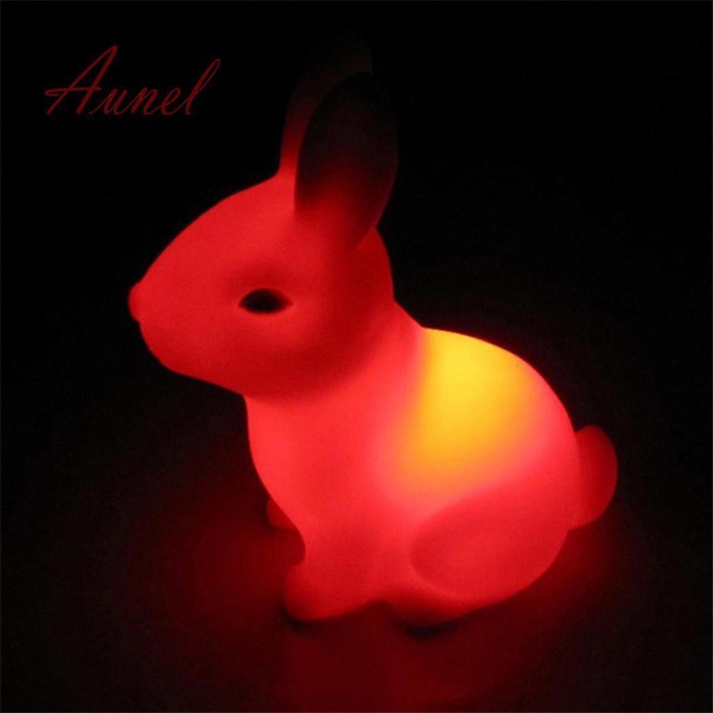Цветной светодиодный небольшой ночник на батарейках с изображением кролика, домашнее украшение стола