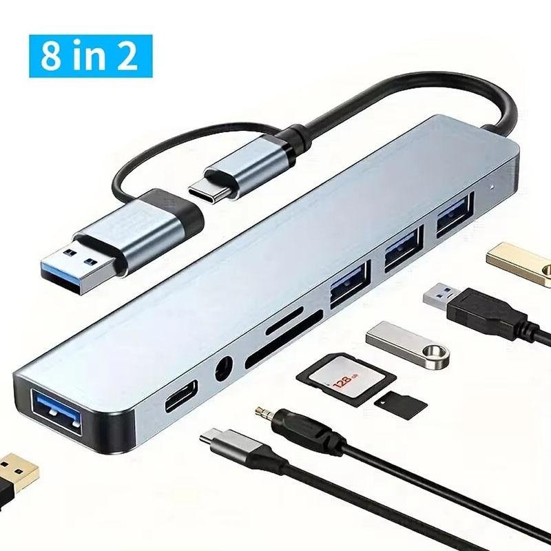 8-в-1 USB-C концентратор-расширитель, многопортовый адаптер, разветвитель Type-C, док-станция, кардридер SD для Samsung, ПК, планшета, быстрая передача данных, зарядка