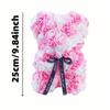 1 Pc Artificial Rose Flower Bear Rose Teddy Valentine'S Day Birthday Gift 25cm for Wedding Mothers Day and Anniversary Including Transparent Gift Box
