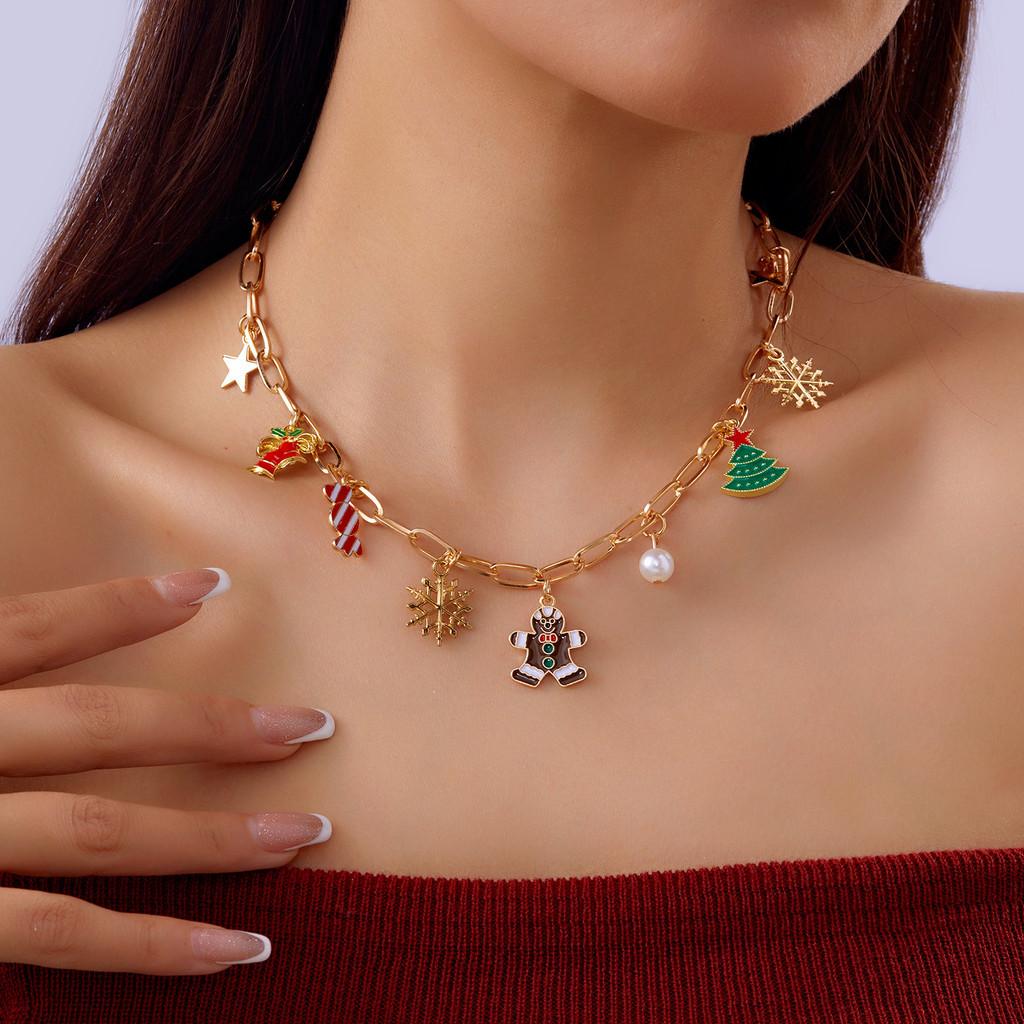 Snowflake Christmas Necklace And Earrings Set With Alloy Accents For Seasonal Gift