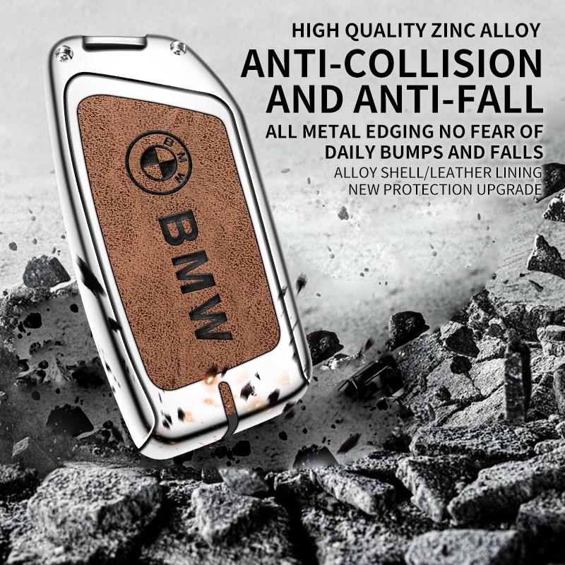 MURF1 Zinc Alloy Leather Car Remote Key Cover Case Shell Fob For 2023 BMW Energy Ix XM I7 X7 7 Series Protector Keychain Accessories