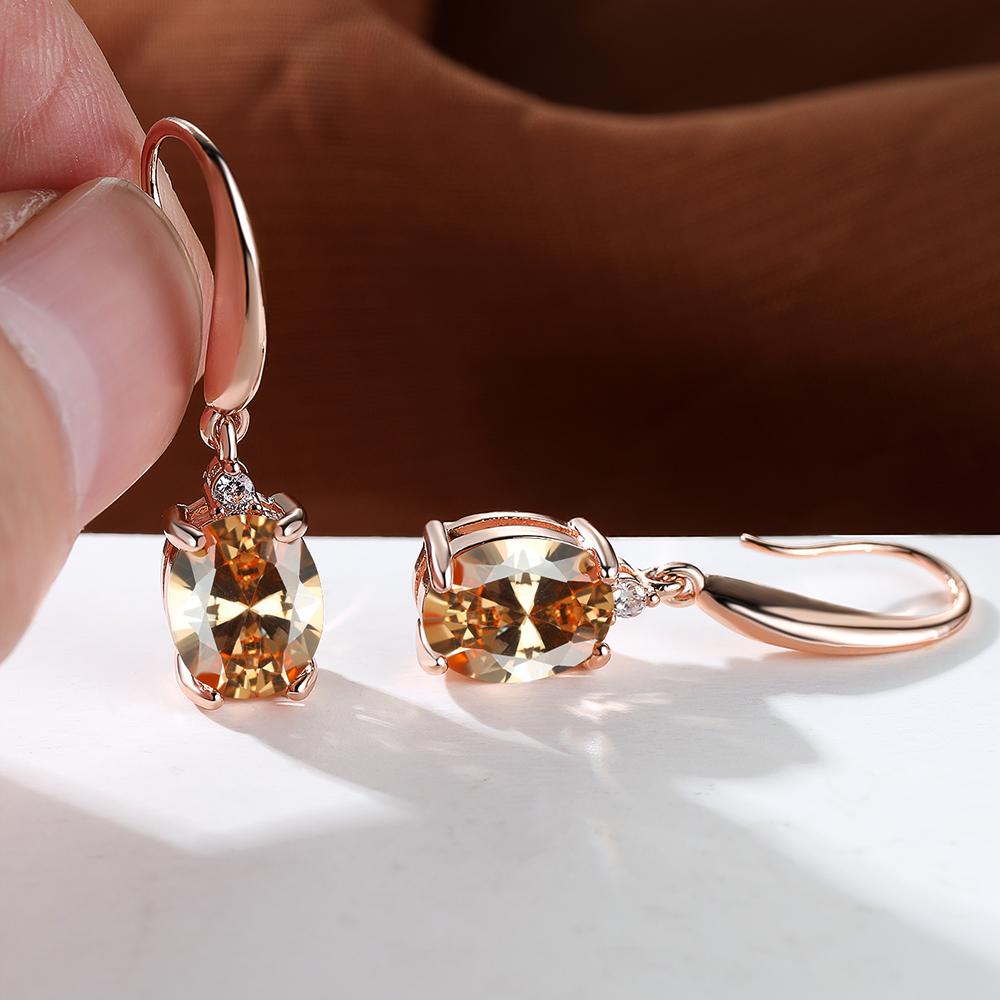 Aqua Blue Zircon Drop Earrings for Women Rainbow Crystal Oval Stone Rose Gold Hook Earrings Wedding Jewelry Gifts