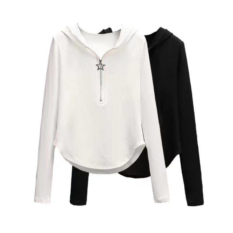 Высококачественная тонкая футболка с капюшоном и длинными рукавами, нерегулярный дизайн на молнии, солнцезащитный крем в стиле Ins