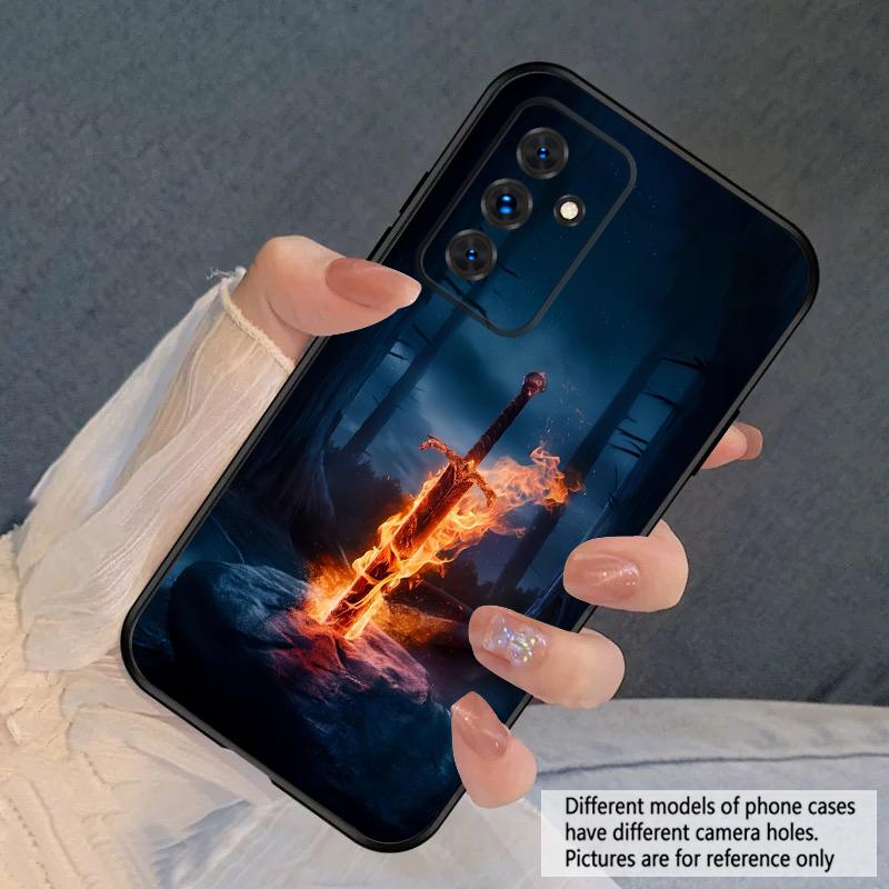 Меч с огнем Для Samsung S20FE S 21 22 23 FE 24 Plus 25 Ultra Galaxy M23 32 34 35 52 53 54 55 5G силиконовый мягкий чехол для телефона