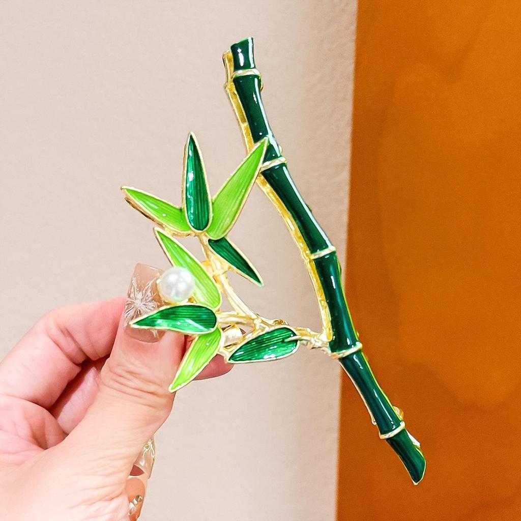 Модная новая женская винтажная зеленая бамбуковая шпилька для волос с жемчугом, жемчужная шпилька для волос для девочек, стильный головной убор