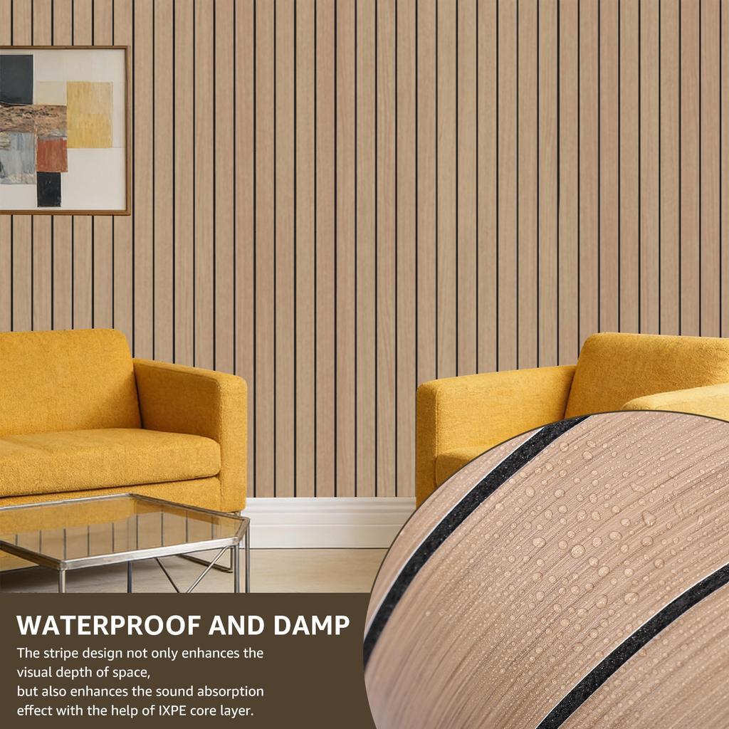 Обои с рисунком деревянных реек ПВХ Самоклеящиеся деревянные обои 118x15,7 дюйма Самоклеящаяся звукоизоляционная 3D-панель из искусственных деревянных реек