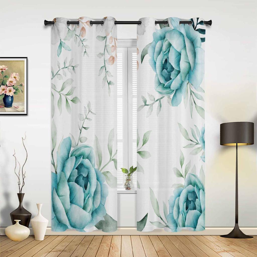 Watercolor Flowers Leaves Vintage Window Curtains for Living Room Luxury Bedroom Curtain Kitchen Blinds Drapes Curtains