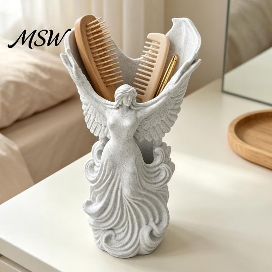 Creative Desktop Storage Cup 3D Printed Angel Wings Vase & Pen Holder, Sculpture Modern Home Decor Ornament Decor, Multi?Functional Dry Flower Vase,
