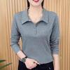 New Spring and Autumn Style Fashionable Solid Color Lapel Long-sleeved T-shirt for Women with Embroidery Slim Bottoming Top