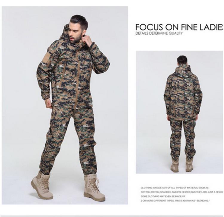 Мужской водонепроницаемый ветрозащитный комплект куртки софтшелл TAD из флиса «акулья кожа» камуфляжной расцветки