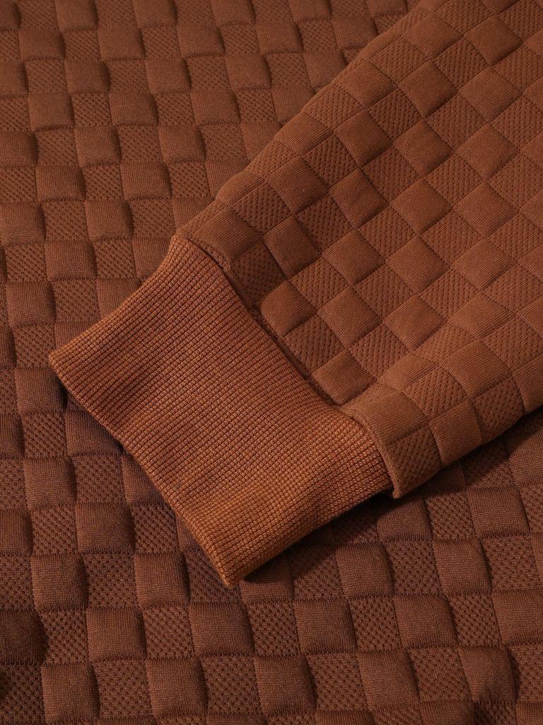 Европейский и американский мужской стеганый вязаный пуловер: Повседневная худи на молнии с воротником-стойкой, вафельной клеткой и жаккардовым узором