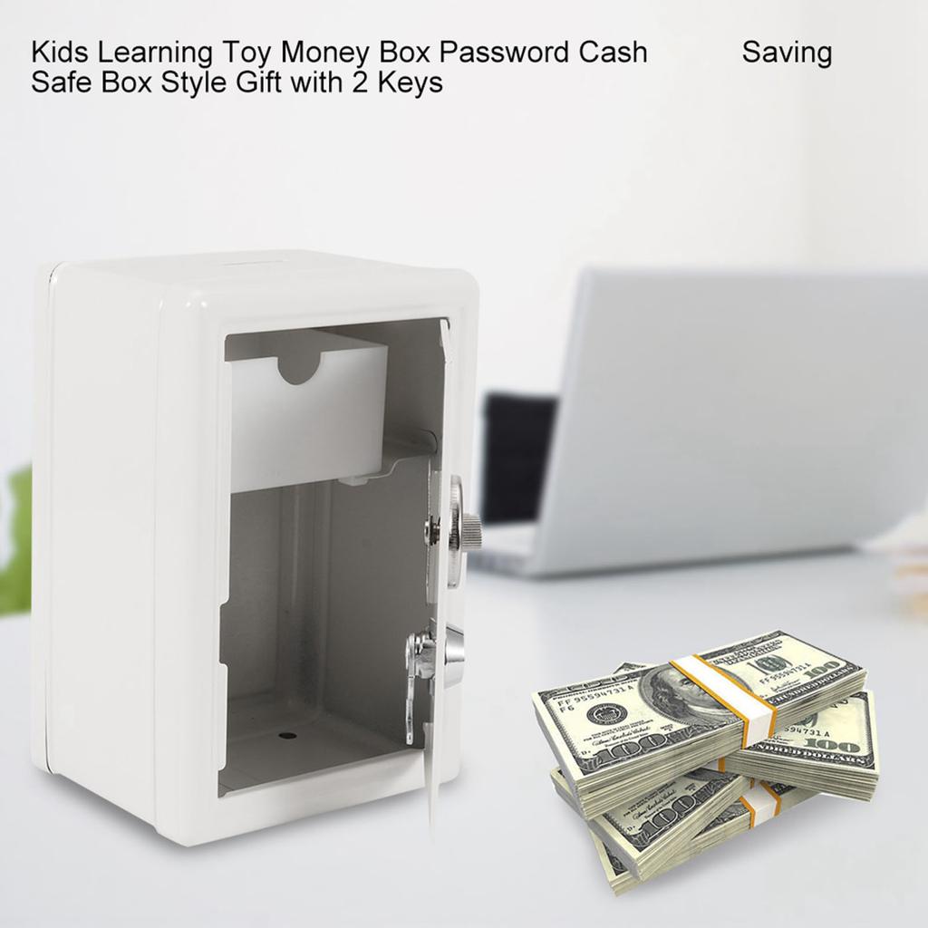 Детская обучающая игрушка, копилка, пароль, наличные монеты, экономия, сейф, подарок в стиле с 2 ключами (белый)