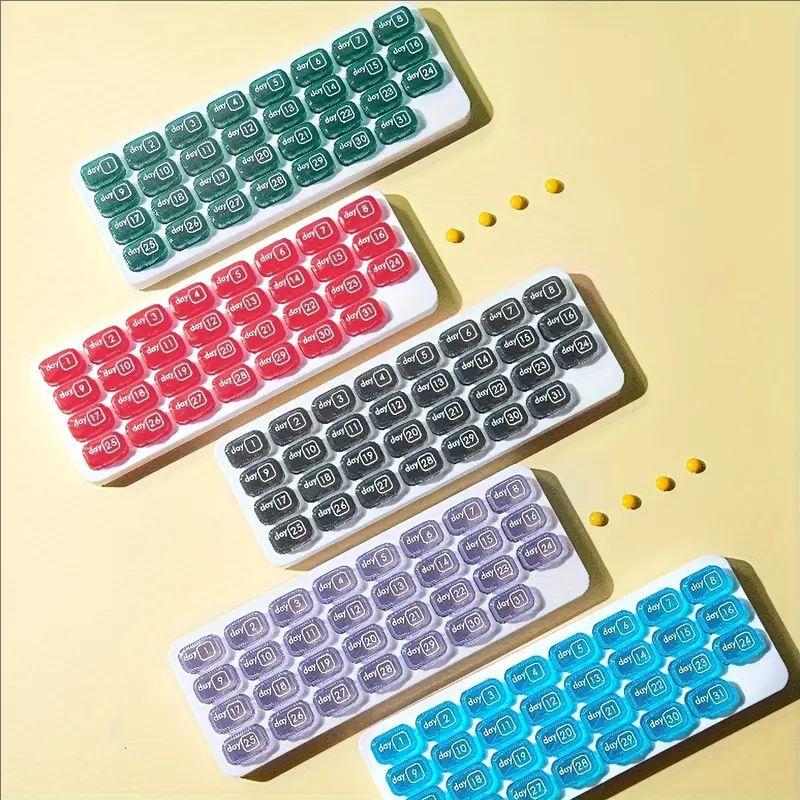 1pc 31-Day Monthly Pill Organizer Case, Plastic Keyboard Style Pill Box, Large Capacity Daily Medicine Storage Case With Dates