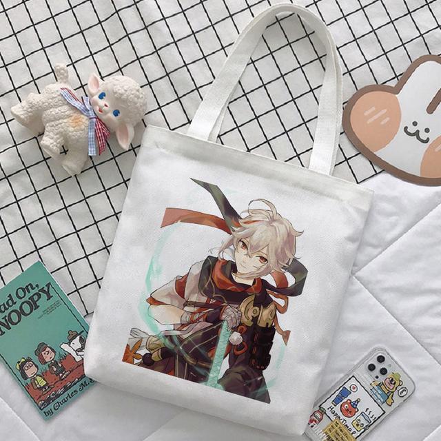 Женская сумка с героями мультфильмов Genshin Impact, сумка-шопер Y2K, повседневная модная женская сумка на плечо, японская холщовая сумка в стиле Харадзюку, большая вместительная сумка