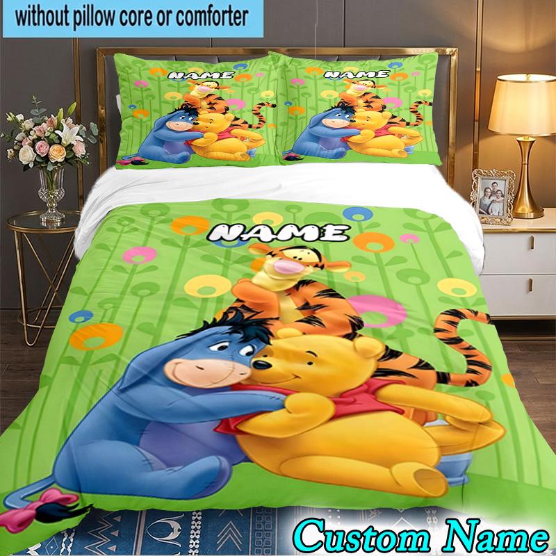 3PCS Custom Name Little yellow bear and friends Bedding Set, Bedding Set Including 1pc Duvet Cover And 2pcs Pillowcases for Bedroom,Dormitory Gift