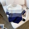 Striped Ice Silk Sweater Women's Short-sleeved Summer Loose Thin T-shirt Top