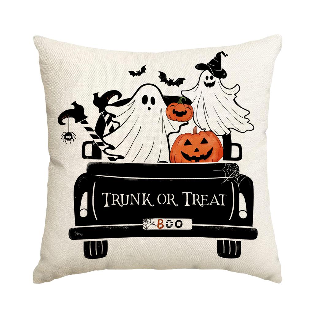 1Pc/4Pcs Halloween Decoration Pillow Cover, Trick Or Treat Cushion Cover, Ghost, Pumpkin Head, Bat Decoration Sofa Cushion Cover