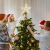 Christmas Tree Topper Star with LED String Light Glitter Christmas Tree Top Star Lamp for Christmas