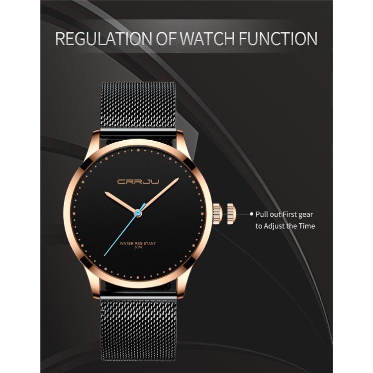 CRRJU-2167 Кварцевые часы с календарем, водонепроницаемая сетка из нержавеющей стали и модные часы для студентов-мужчин