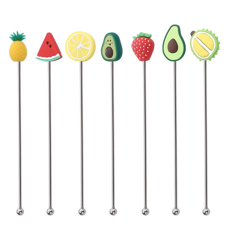 Силиконовая фруктовая головка Палочка для перемешивания из нержавеющей стали Длинная ручка Палочки для смешивания коктейлей и напитков Миксер Барная посуда Мадлер Барные аксессуары