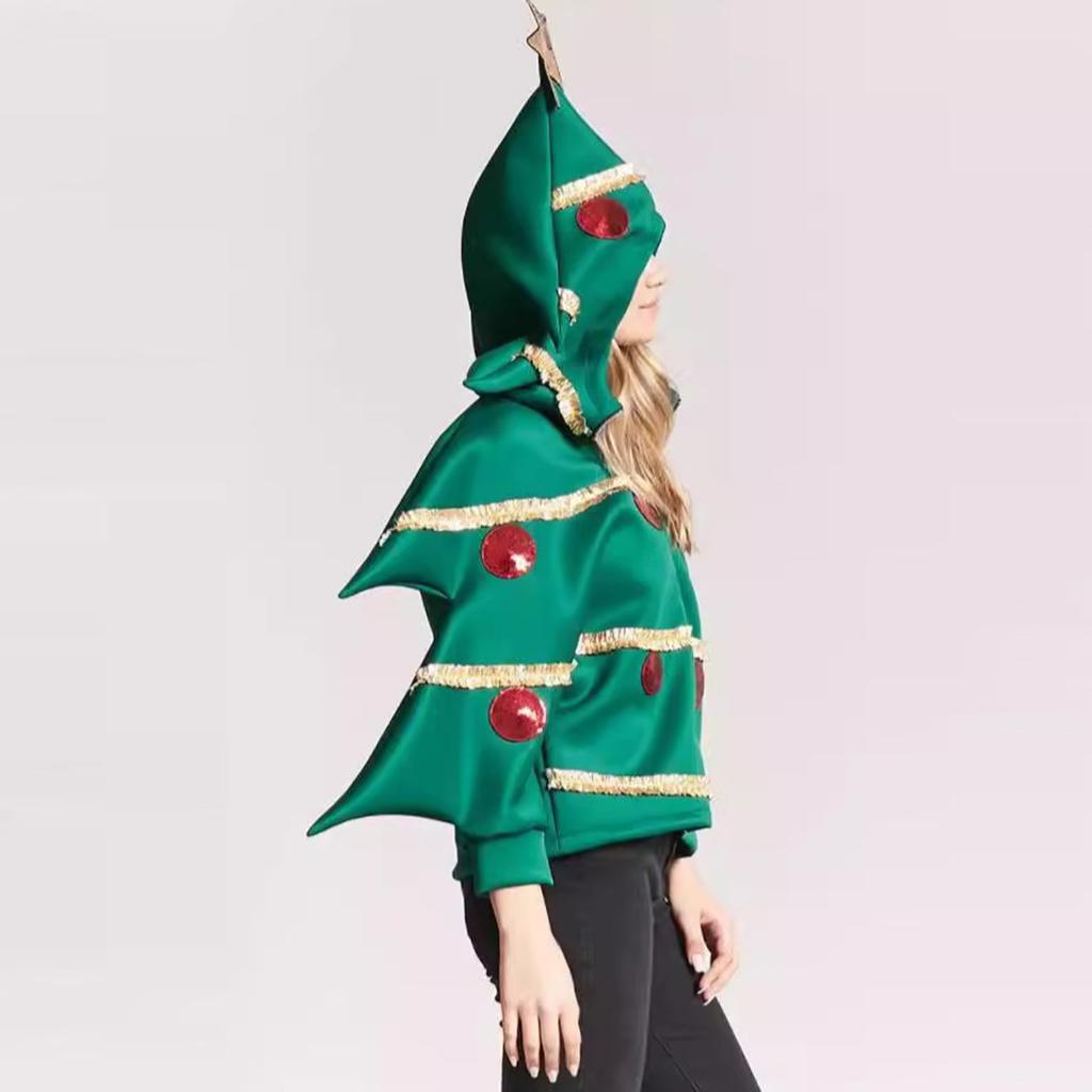 Women's Christmas Tree Hooded Cape Adult Cosplay Costume