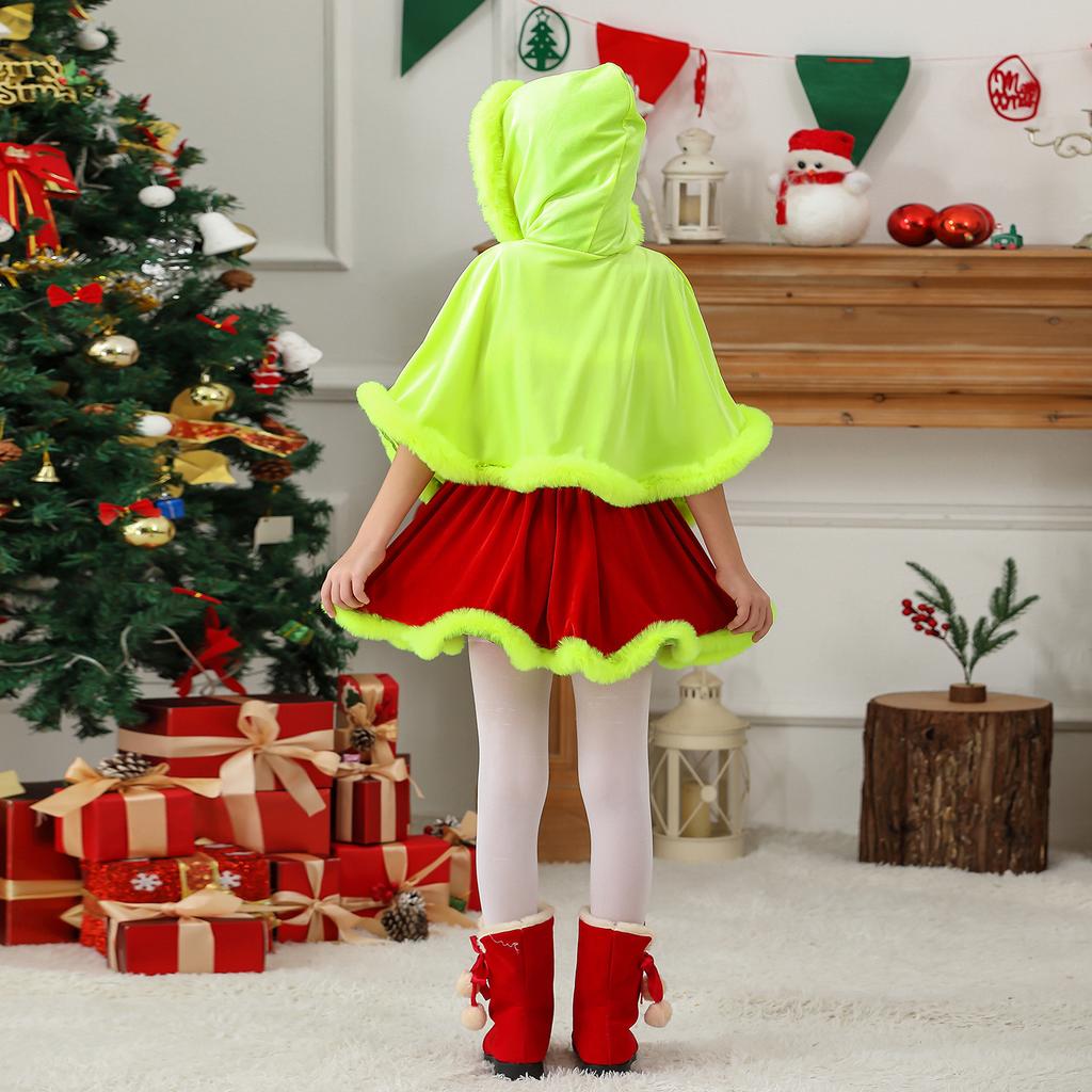 Children's Grinch Costume Green Cape Dress Set